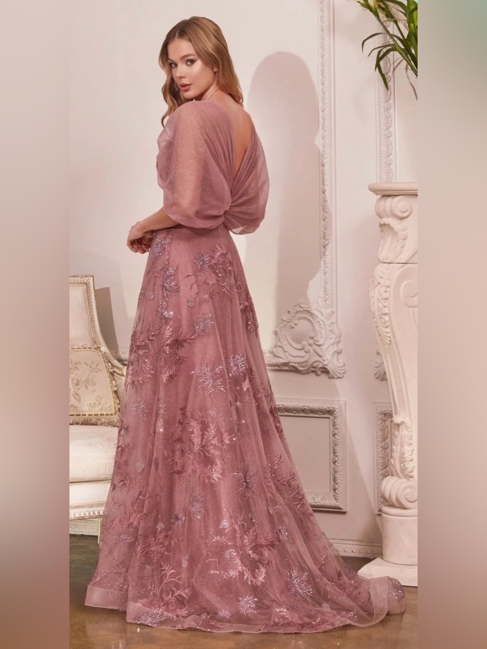 Cinderella Dusty Rose Embroidered Maxi Dress